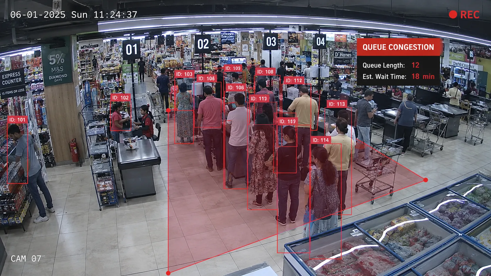 Retail checkout queue monitored by Veyviz
