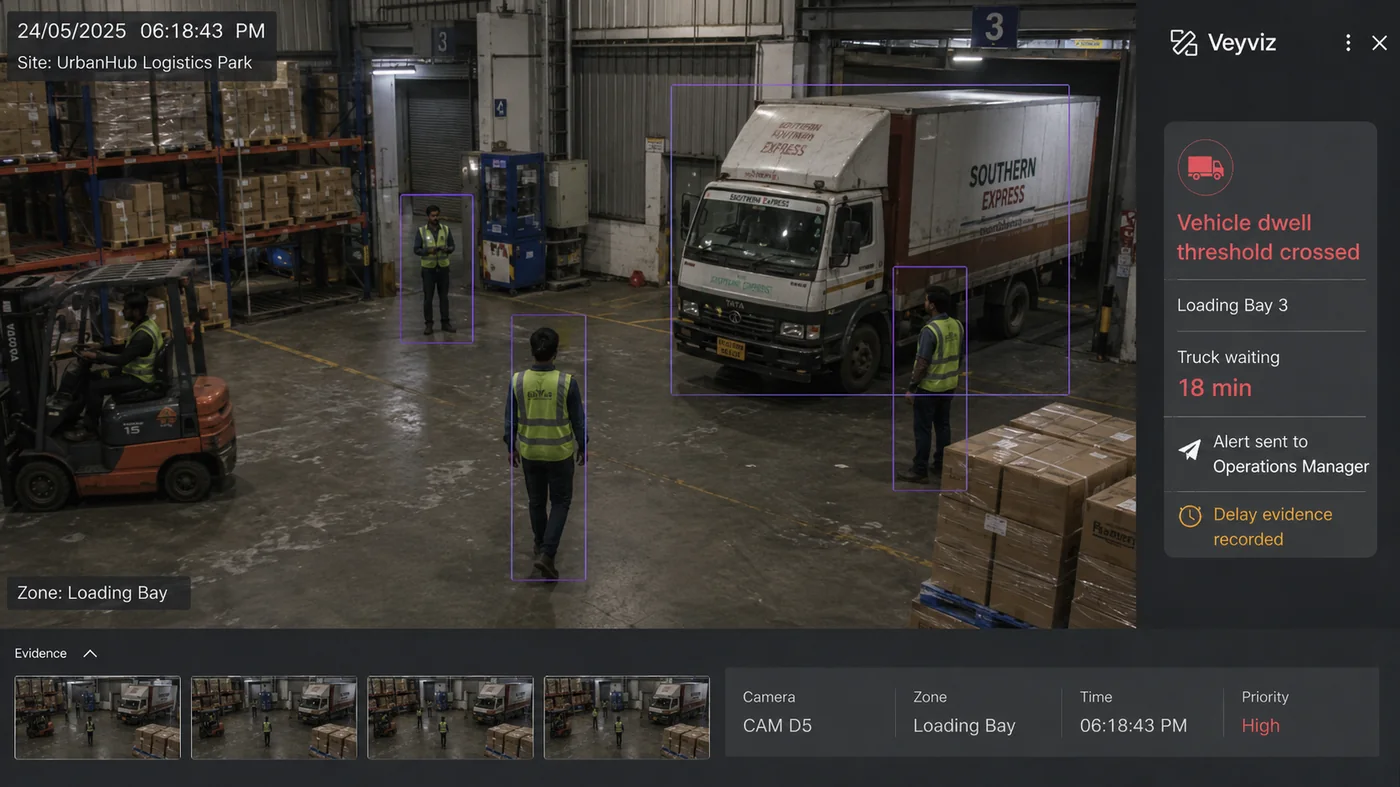 Warehouse loading bay monitored by Veyviz